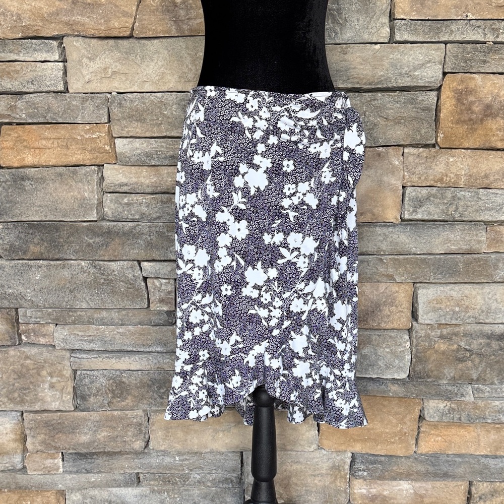 MICHAEL KORS- Floral Black and White Asymmetrical Skirt